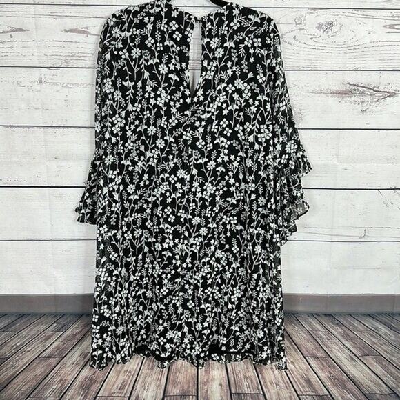 Calvin Klein Dress Womens 10 Black Floral Chiffon Ruffle Cottagecore Boho - Picture 7 of 12